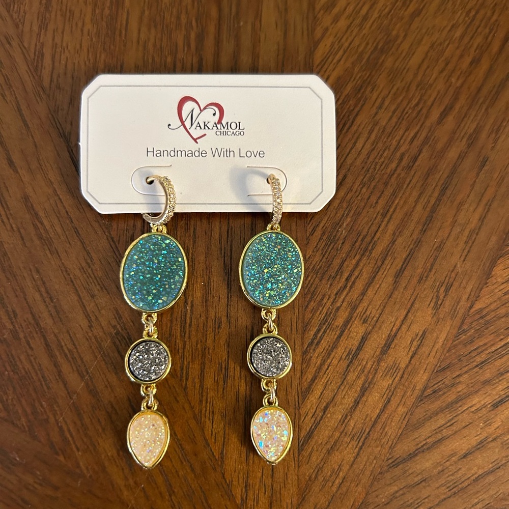 Triple Druzy drop earrings